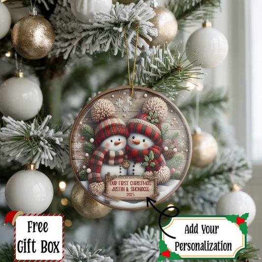 Personalized Snowman Couple Ornament, Snowman Newlywed Wedding Bridal Gift Ornament, Our First Christmas, Keepsake Ornament, Engagement Gift