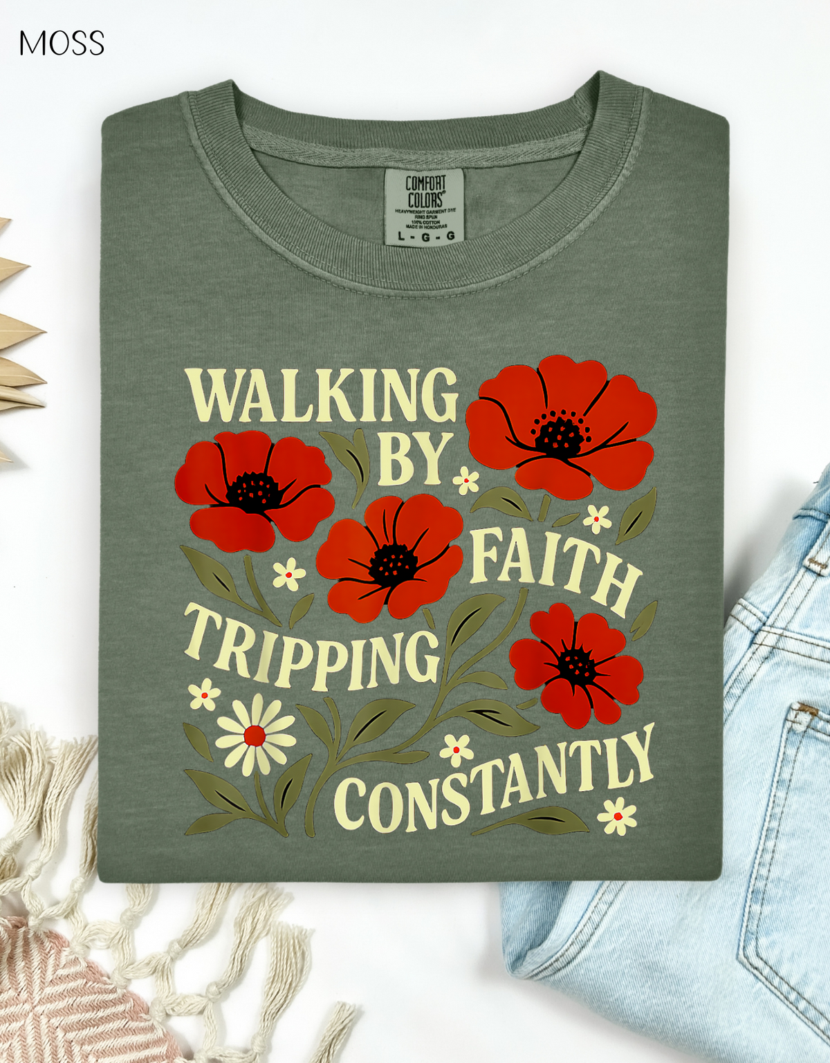 Walking By Faith Tripping Constantly Christian T-Shirt, Jesus Bible Verse Tee, Religious Apparel, Faith Shirt For Her