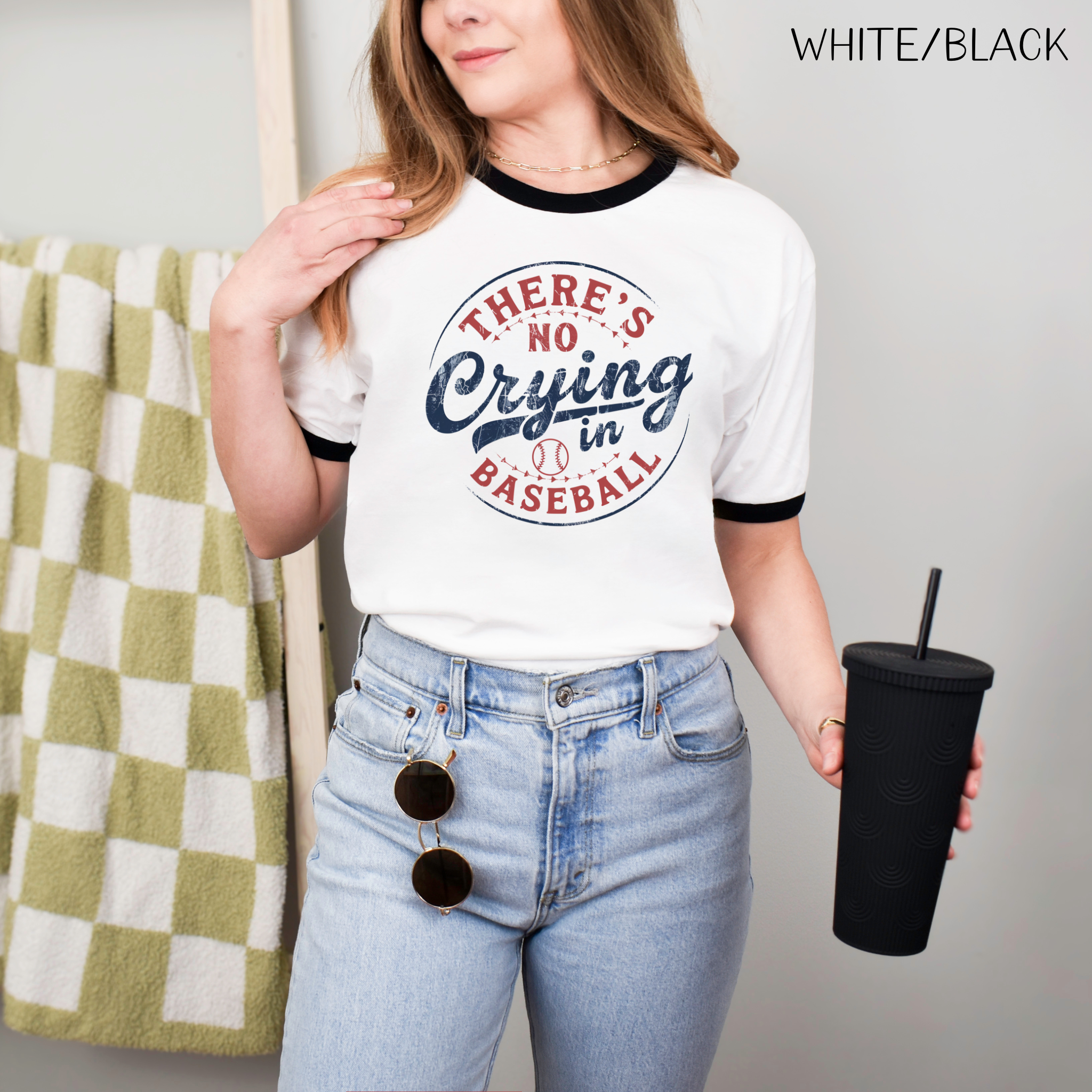 There's No Crying in Baseball Unisex Cotton Ringer T-Shirt, Vintage Sport Tee, Baseball Fan Gear, Gift for Sports, Baseball Mom Shirt