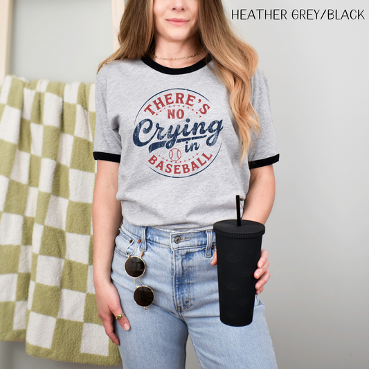 There's No Crying in Baseball Unisex Cotton Ringer T-Shirt, Vintage Sport Tee, Baseball Fan Gear, Gift for Sports, Baseball Mom Shirt