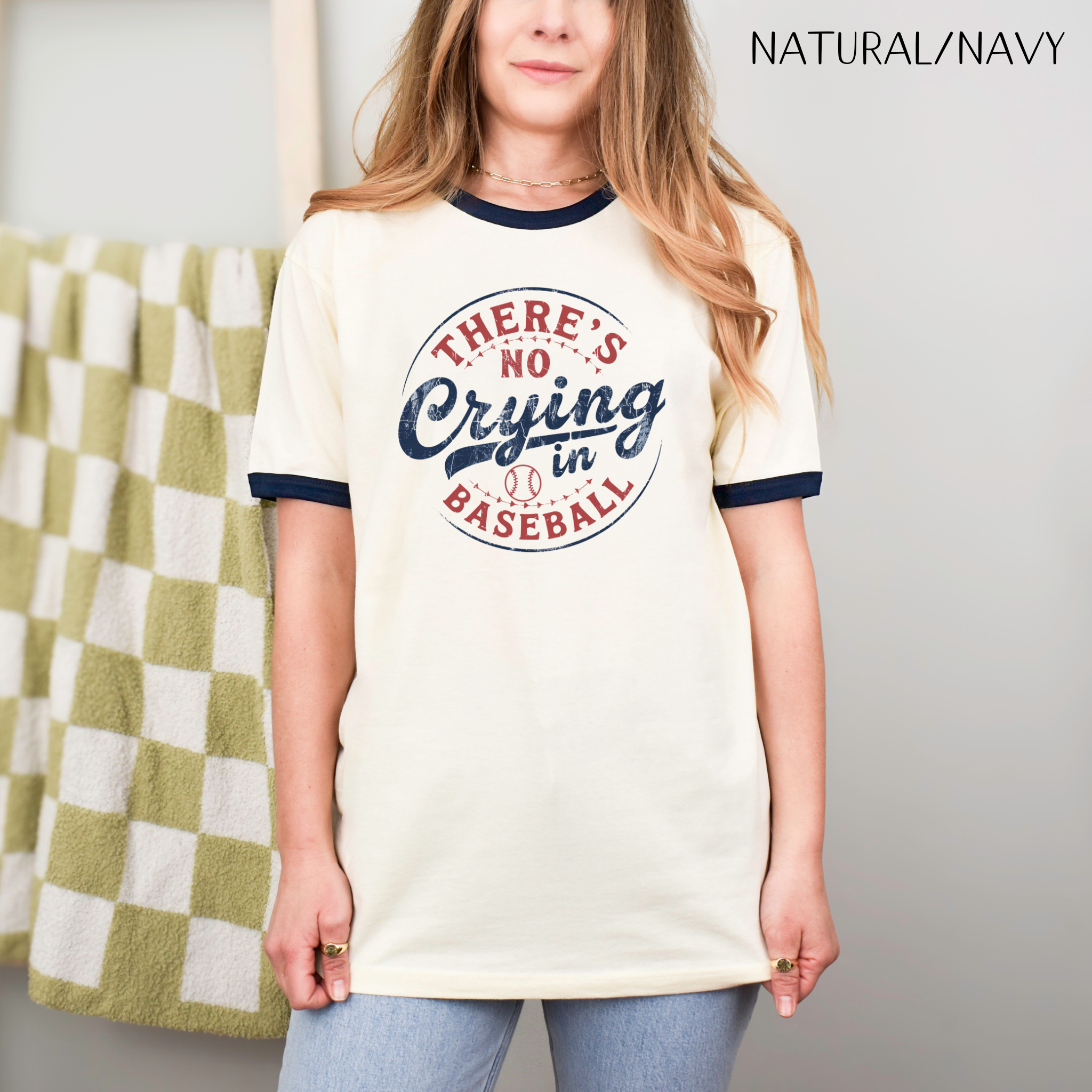There's No Crying in Baseball Unisex Cotton Ringer T-Shirt, Vintage Sport Tee, Baseball Fan Gear, Gift for Sports, Baseball Mom Shirt