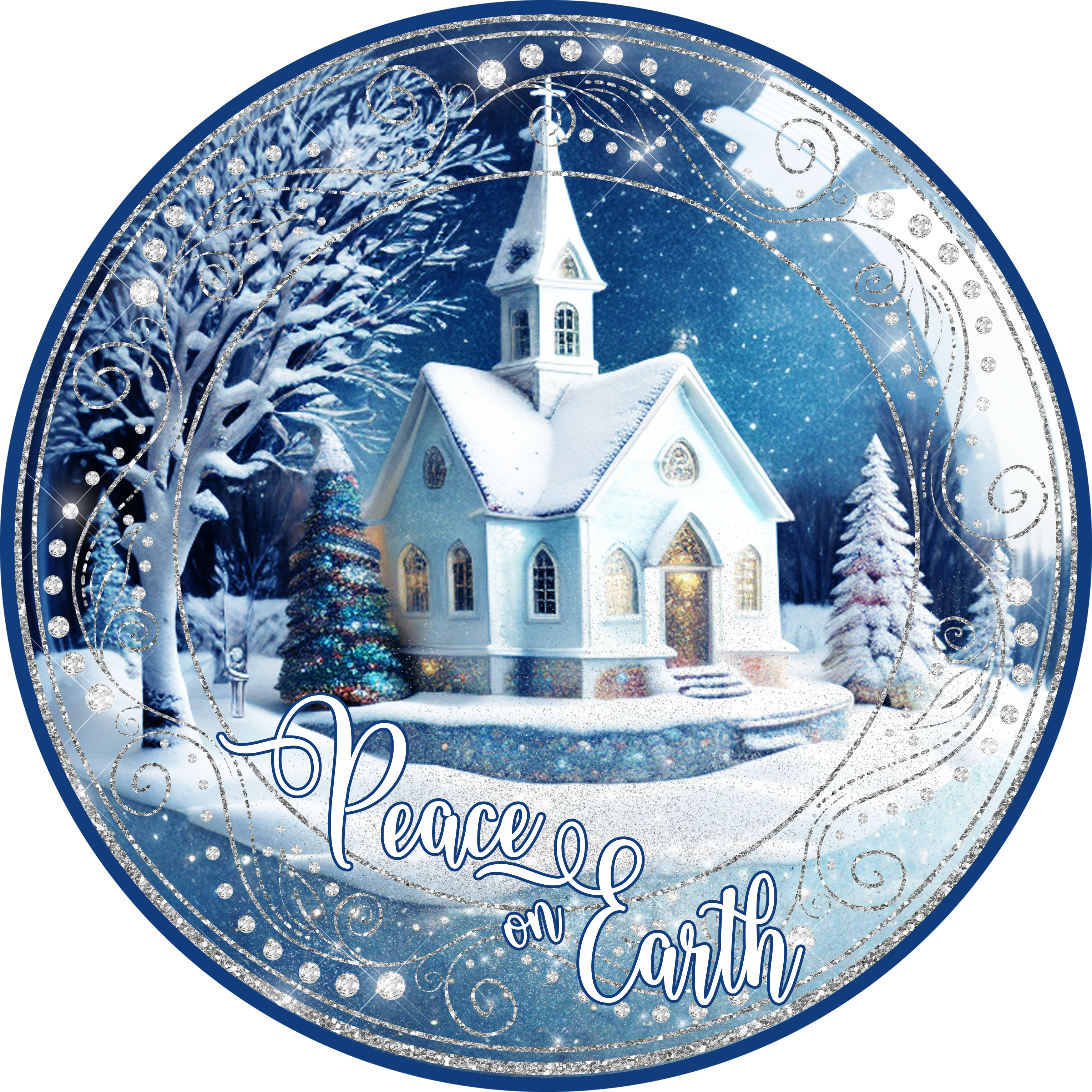 Peace On Earth with church  Wreath Sign