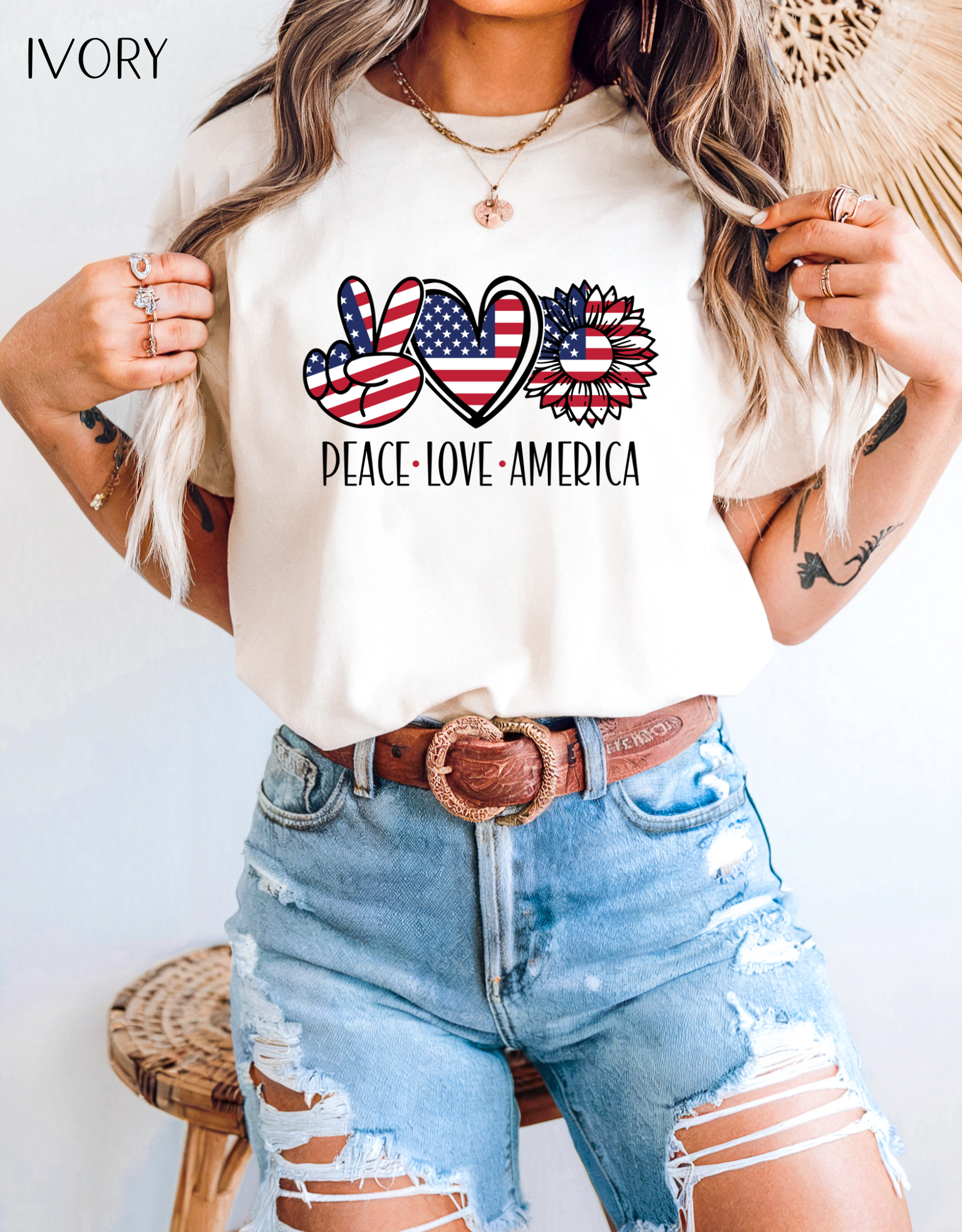 Peace Love America T-Shirt | Unisex Vintage Tee for July 4th, Americana Style, Summer Outfit, American Pride, Gift For Her