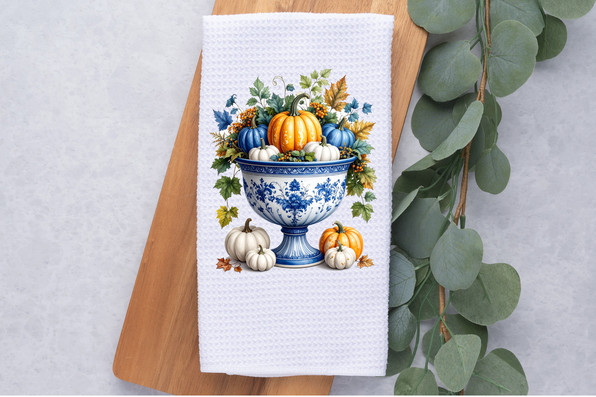 Custom Fall Chinoiserie Pumpkins Dish Tea Hand Kitchen Towel, Kitchen Decor Gift, Fall Autumn Decor-Housewarming Hostess Gift