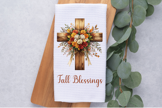 Fall Blessings Floral Cross Tea Dish Kitchen Towel, Fall Hand Towel, Fall Christian Kitchen Decor, Hostess Housewarming Gift