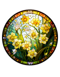 Stained Glass Daffodils Wreath Sign, Round Metal Sign, Door Hanger