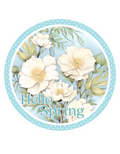 Hello Spring Blue with White Spring Flowers Wreath Sign, Round Metal Sign, Door Hanger