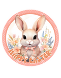 Happy Easter Pink Bunny Wreath Sign, Round Metal Sign, Door Hanger