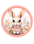 Pink Bunny Wreath Sign, Round Metal Sign, Door Hanger