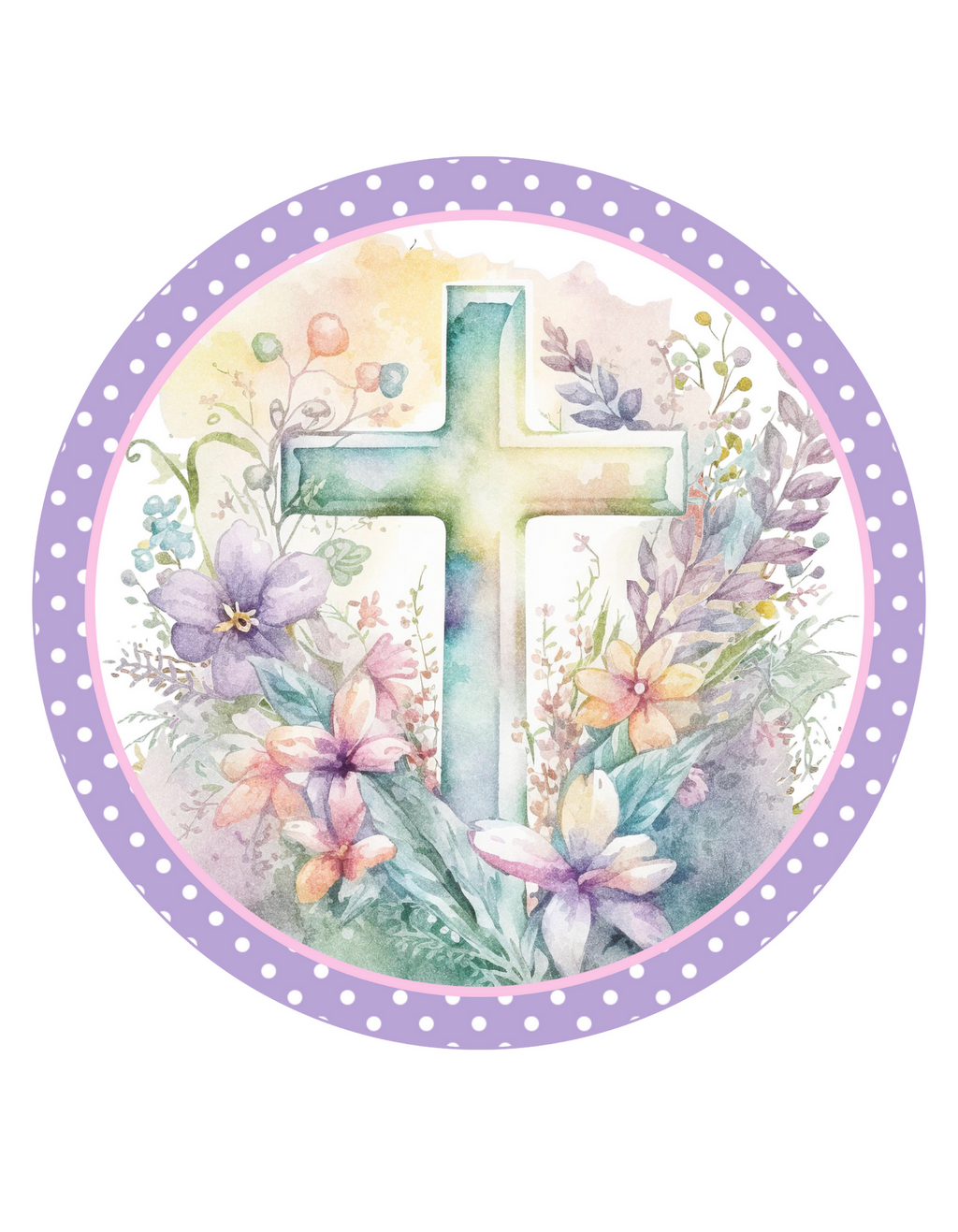 Lavender Watercolor Cross Wreath Sign