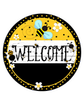 Black and Yellow Welcome Bee's Wreath Sign, Round Metal Sign, Door Hanger