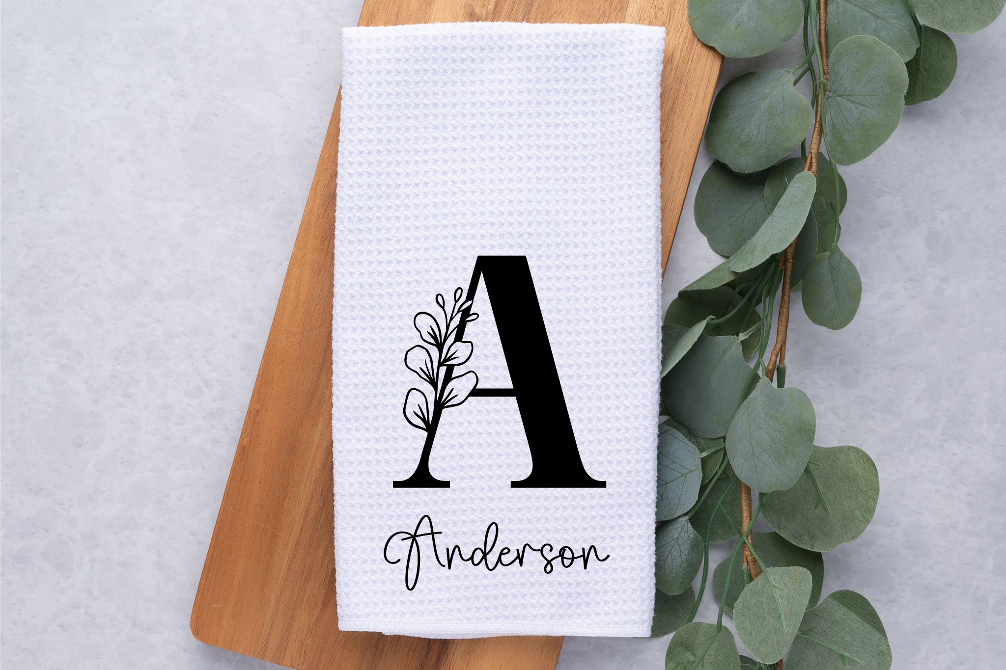 Personalized Last Name Family Monogram Kitchen Dish Towel, Hand Tea Towel, Custom Gift