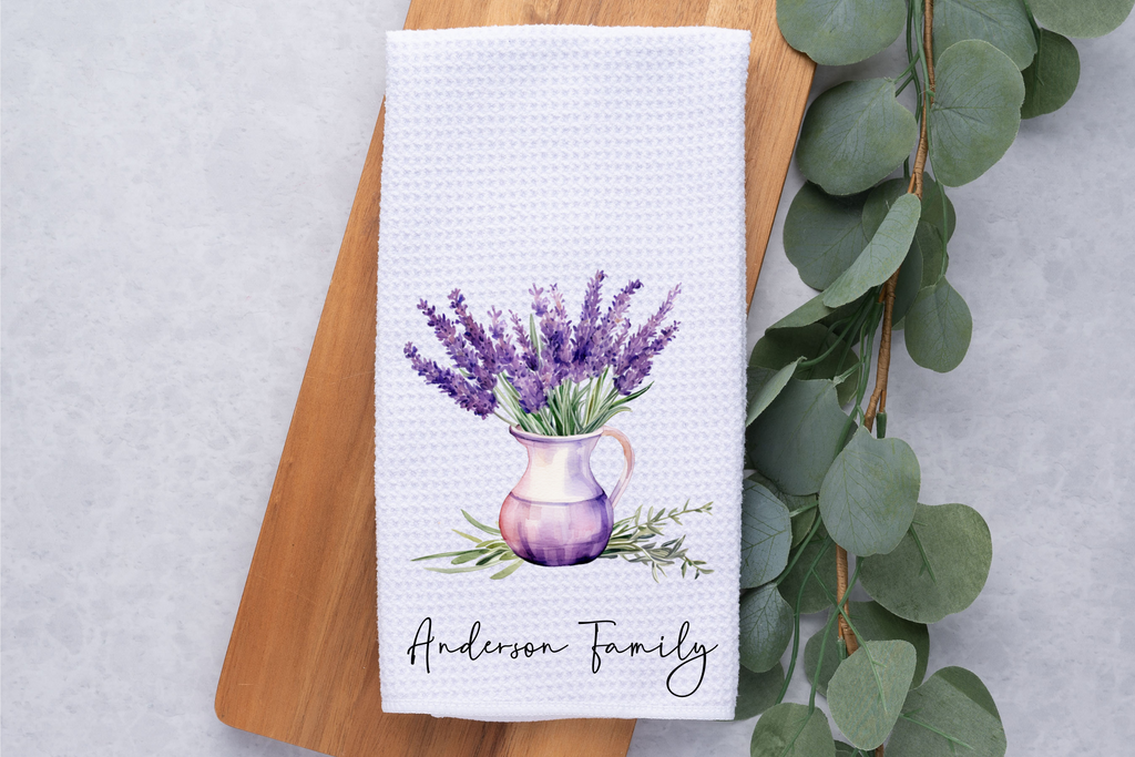 Personalized Lavender  Kitchen Dish Towel, Hand Tea Towel, Custom Gift