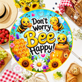 Don't Worry Bee Happy Wreath Sign, Round Metal Sign For Wreaths, Bee Decor