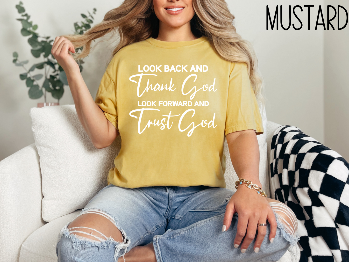 Look Back and Thank God Look Forward and Trust God Tshirt, Christian Religious Shirt, Jesus Apparel Faith Based Inspirational Shirt,