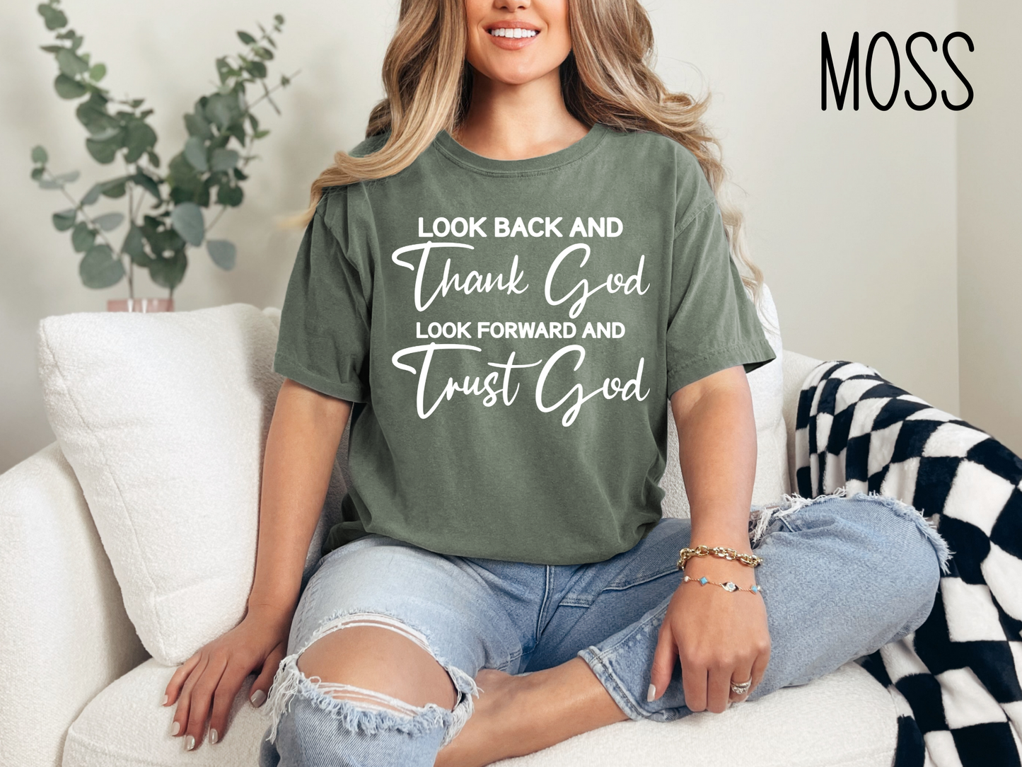 Look Back and Thank God Look Forward and Trust God Tshirt, Christian Religious Shirt, Jesus Apparel Faith Based Inspirational Shirt,