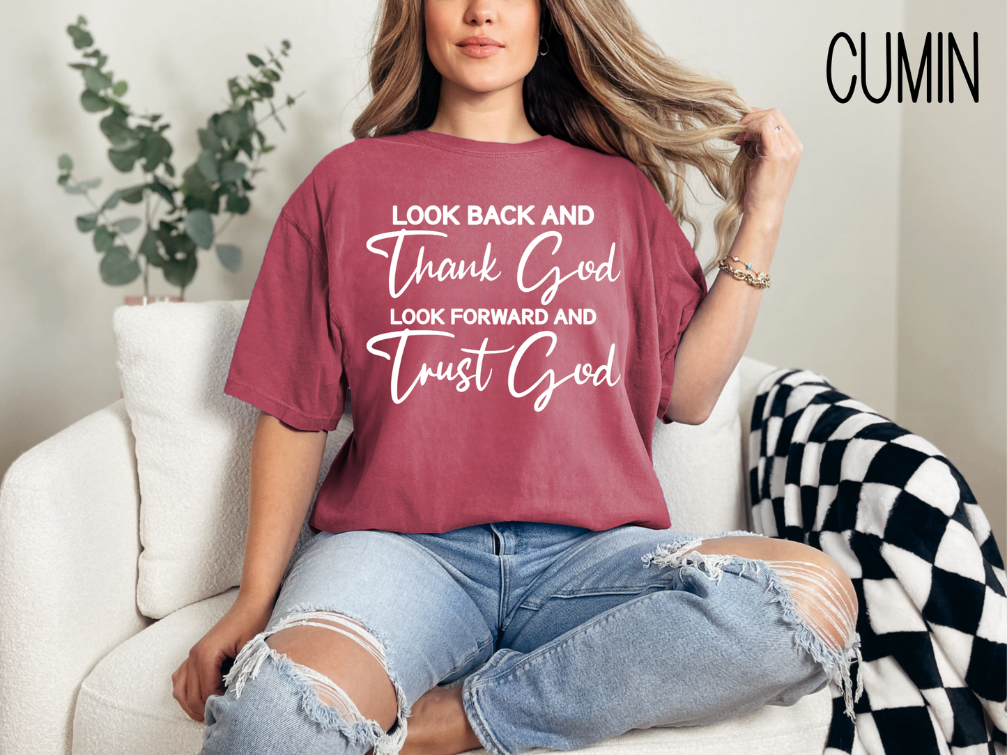 Look Back and Thank God Look Forward and Trust God Tshirt, Christian Religious Shirt, Jesus Apparel Faith Based Inspirational Shirt,