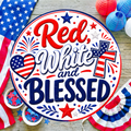 Red, White & Blessed Wreath Sign, Round Metal Sign For Wreaths, Patriotic Decor