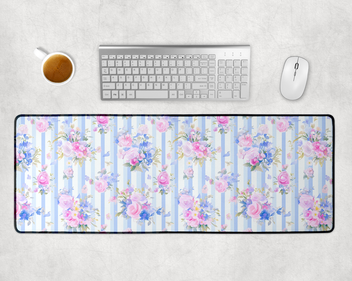 Custom Blue Stripe Floral Desk Mat, Large Mousepad, Office Dorm Decor, Co Worker Teacher Gift, Home Office Desk Supplies