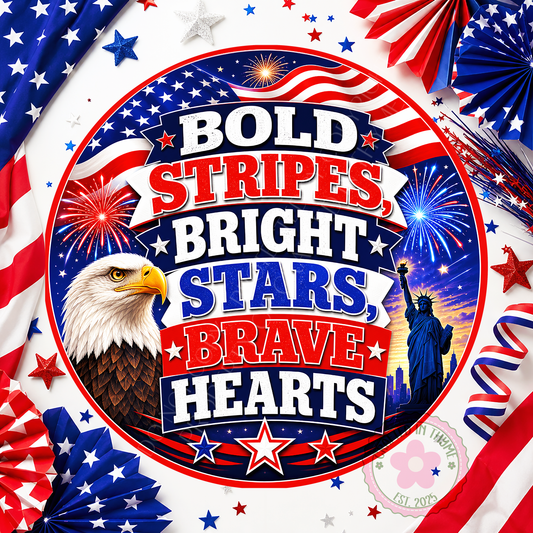 Bold Stripes, Bright Stars, Brave Hearts Wreath Sign, Round Metal Sign For Wreaths, Patriotic Decor