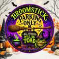 Broomstick Parking Only Wreath Sign, Round Metal Sign For Wreaths, Halloween Wreath Attachment
