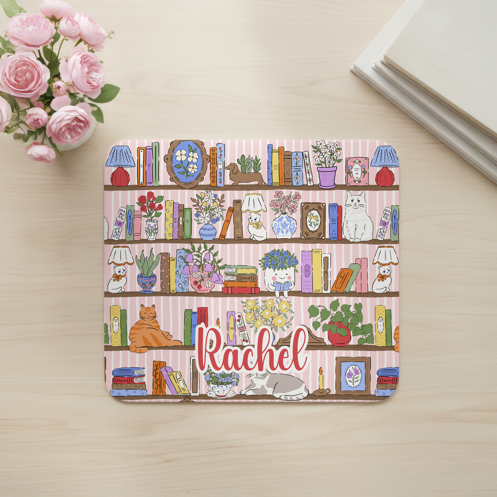 Custom Cats & Books Desk Mat, Large Mousepad, Office Dorm Decor, Co Worker Teacher Gift, Home Office Desk Supplies