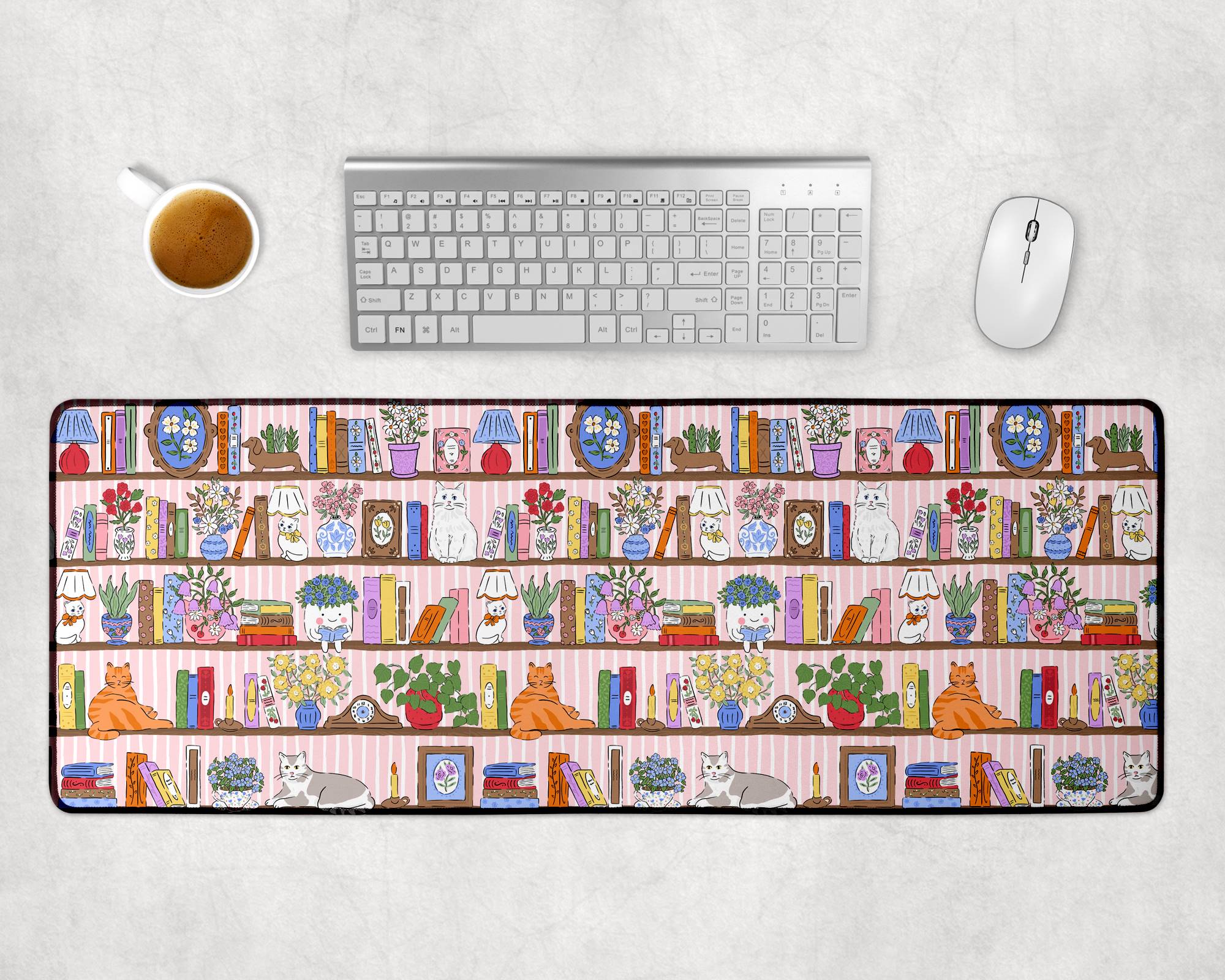 Custom Cats & Books Desk Mat, Large Mousepad, Office Dorm Decor, Co Worker Teacher Gift, Home Office Desk Supplies