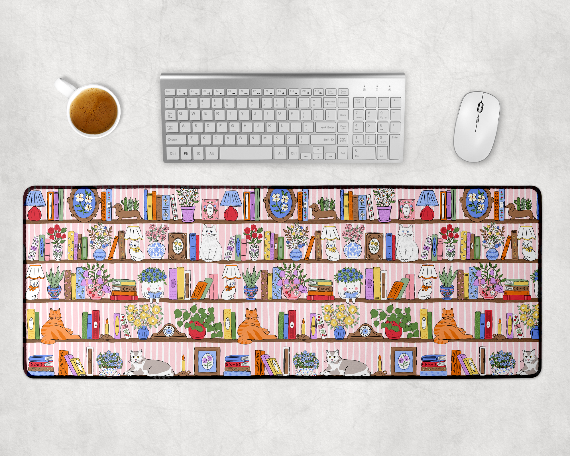 Custom Cats & Books Desk Mat, Large Mousepad, Office Dorm Decor, Co Worker Teacher Gift, Home Office Desk Supplies