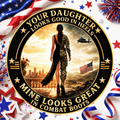 Female Soldier Wreath Sign, Round Metal Sign For Wreaths, Patriotic Military Daughter Wreath Attachment Insert