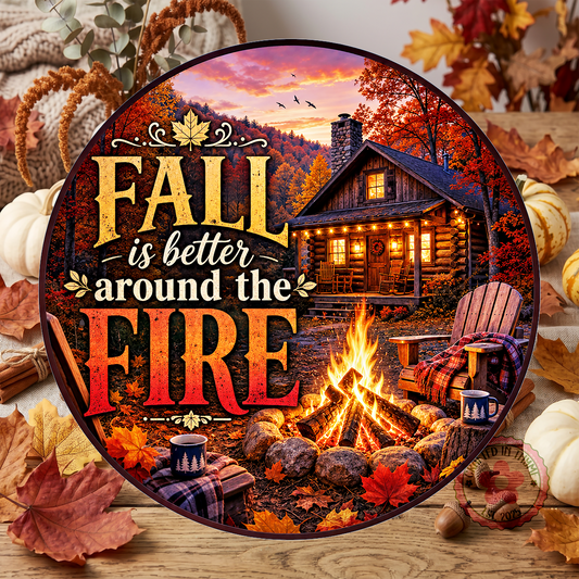 Fall Is Better Around The Fire Wreath Sign, Round Metal Sign For Wreaths, Fall Wreath Attachment Insert