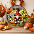 Fall Gnome Welcome Wreath Sign, Round Metal Sign For Wreaths, Wreath Attachment, Halloween Fall Wreath Sign