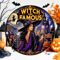 Witch And Famous Wreath Sign, Round Metal Sign For Wreaths, Halloween Wreath Attachment
