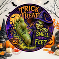 Trick or Treat Smell My Feet Wreath Sign, Round Metal Sign For Wreaths, Witch Halloween Wreath Attachment