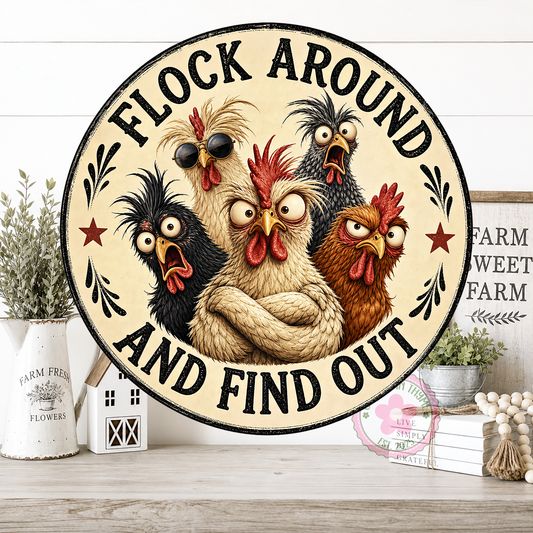 Flock Around and Find Out Wreath Sign, Round Metal Sign For Wreaths, Patriotic Decor