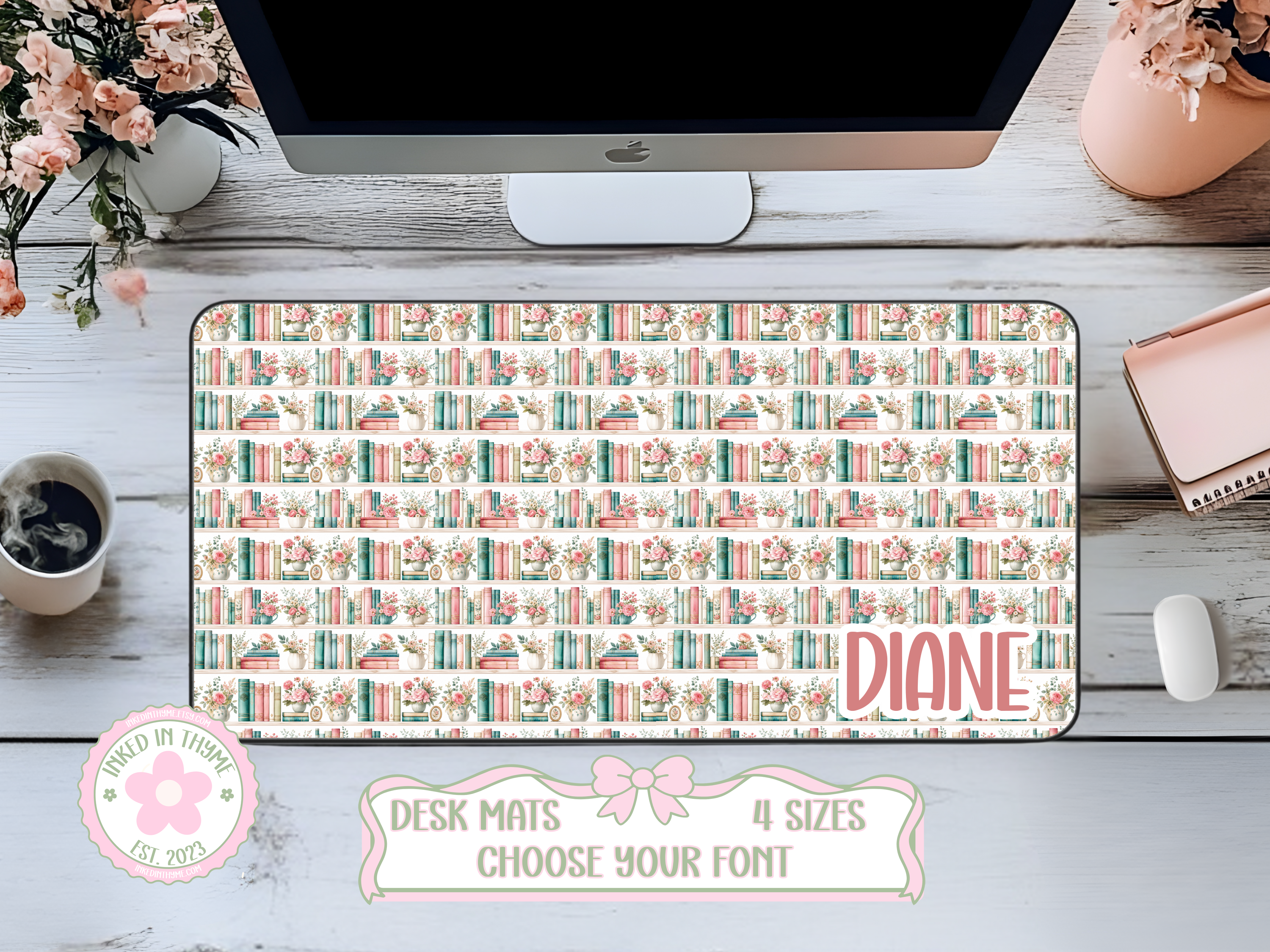 Custom Bookshelf Desk Mat, Large Mousepad, Office Dorm Decor, Co Worker Teacher Gift, Home Office Desk Supplies