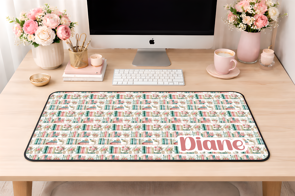 Custom Bookshelf Desk Mat, Large Mousepad, Office Dorm Decor, Co Worker Teacher Gift, Home Office Desk Supplies