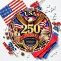 USA 250th Eagle Wreath Sign, Round Metal Sign For Wreaths, Patriotic Wreath Attachment