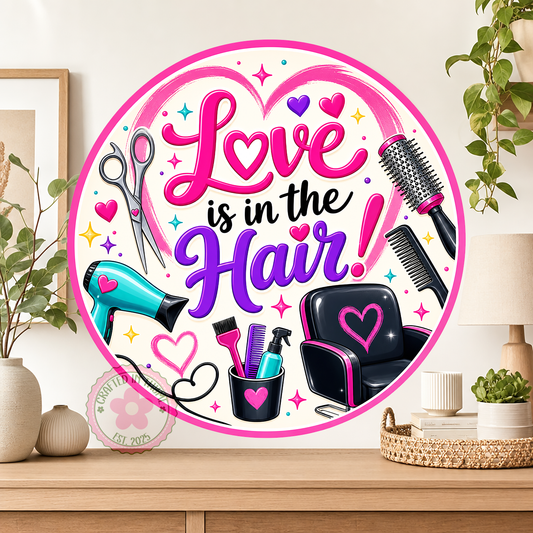 Hair Stylist Wreath Sign, Round Metal Sign For Wreaths, Hair Salon Decor