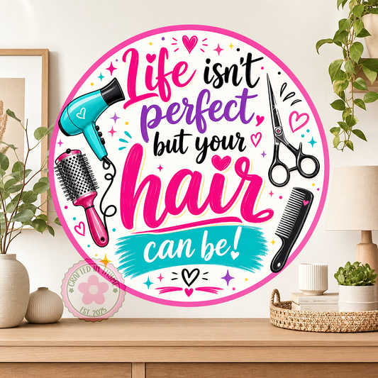 Hair Stylist Wreath Sign, Round Metal Sign For Wreaths, Hair Salon Decor