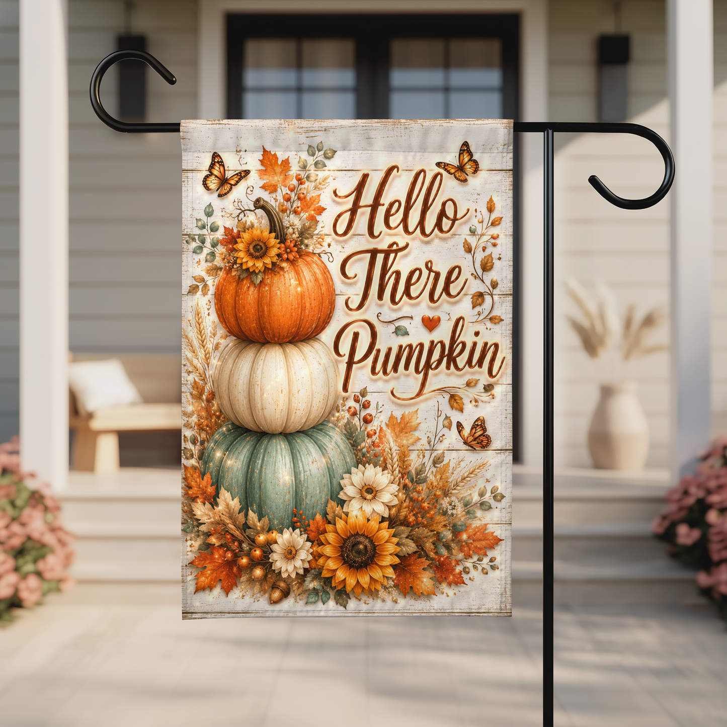 Hello There Pumpkin Garden Flag, 12x18 Double Sided Flag: Front Yard Decor