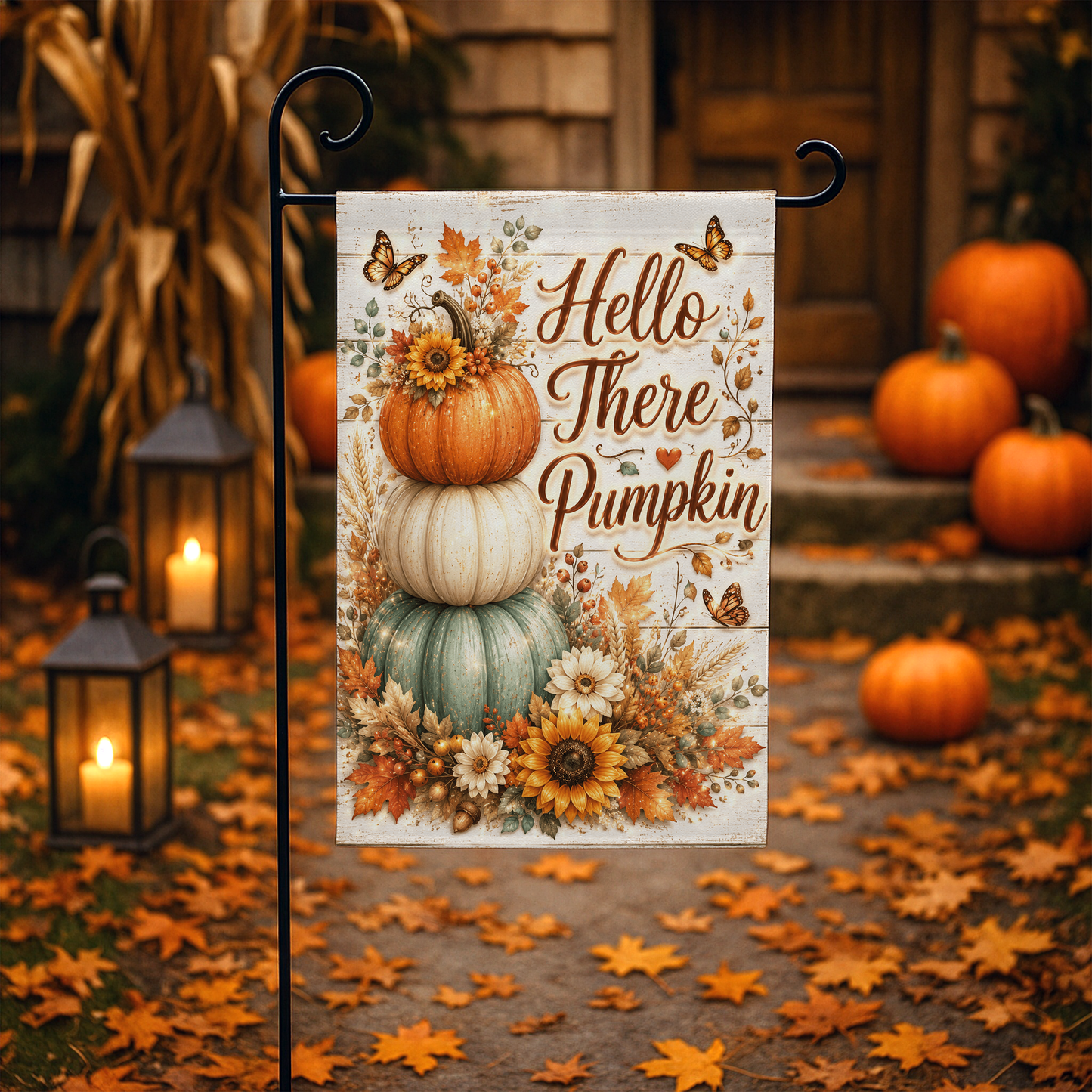 Hello There Pumpkin Garden Flag, 12x18 Double Sided Flag: Front Yard Decor