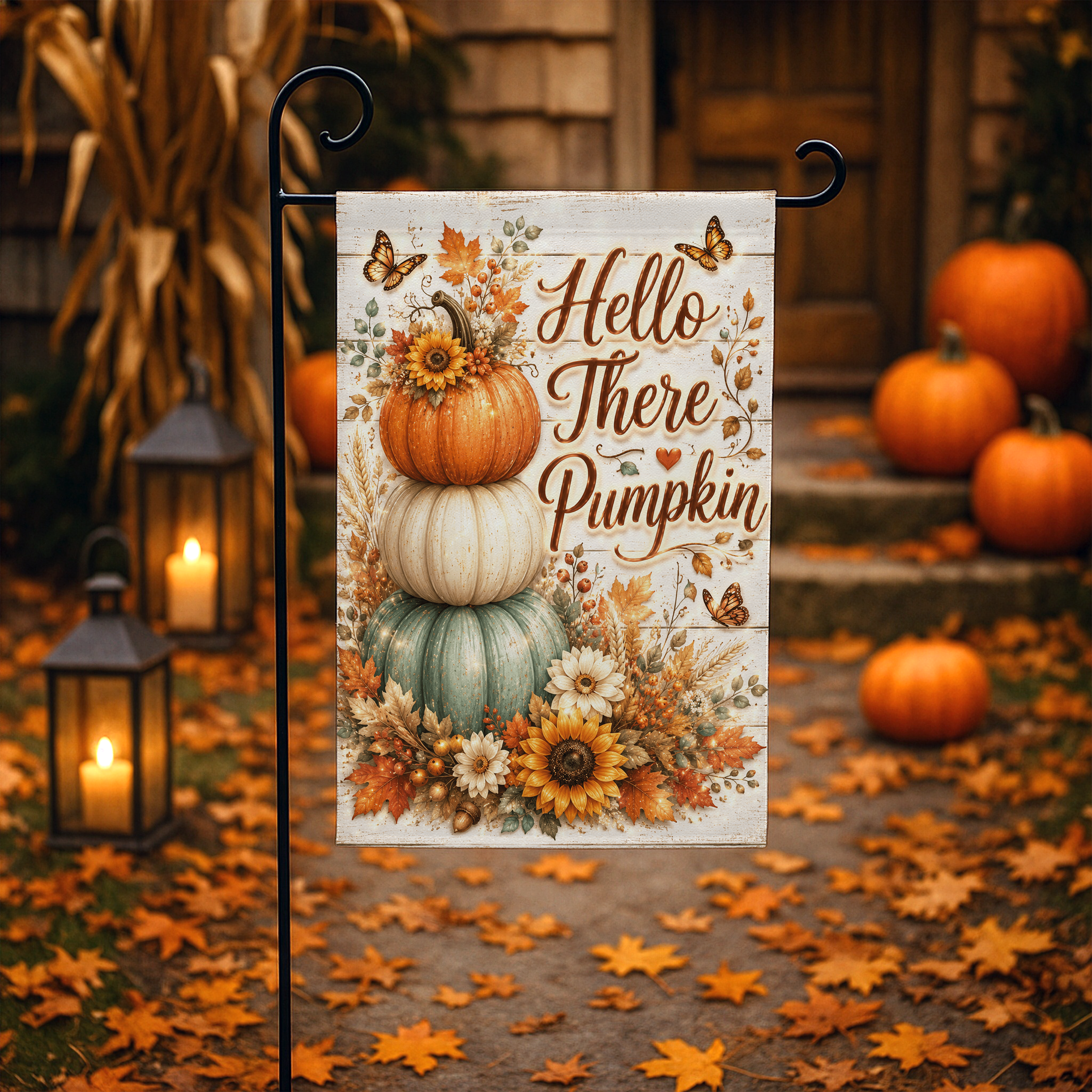 Hello There Pumpkin Garden Flag, 12x18 Double Sided Flag: Front Yard Decor