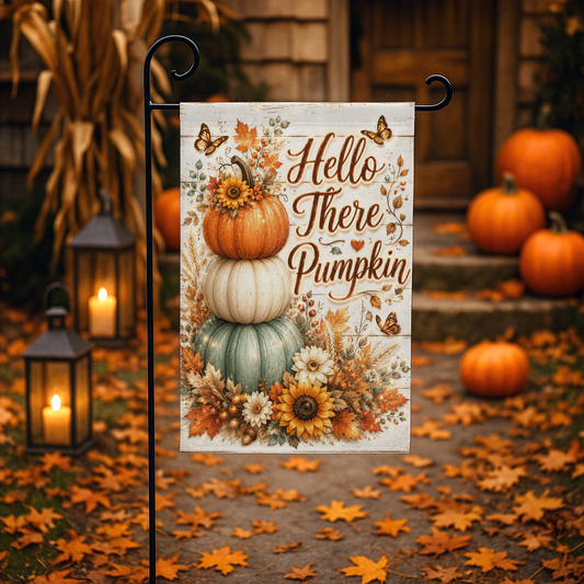 Hello There Pumpkin Garden Flag, 12x18 Double Sided Flag: Front Yard Decor