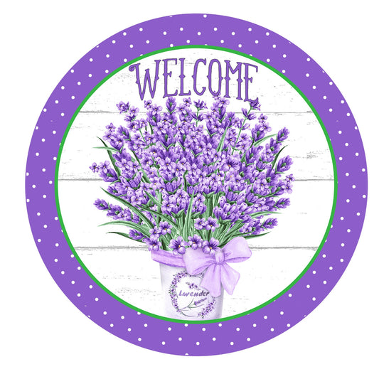 Welcome Lavender Bouquet Wreath Sign, round wreath sign, Sign for wreath, door hanger, door decor,