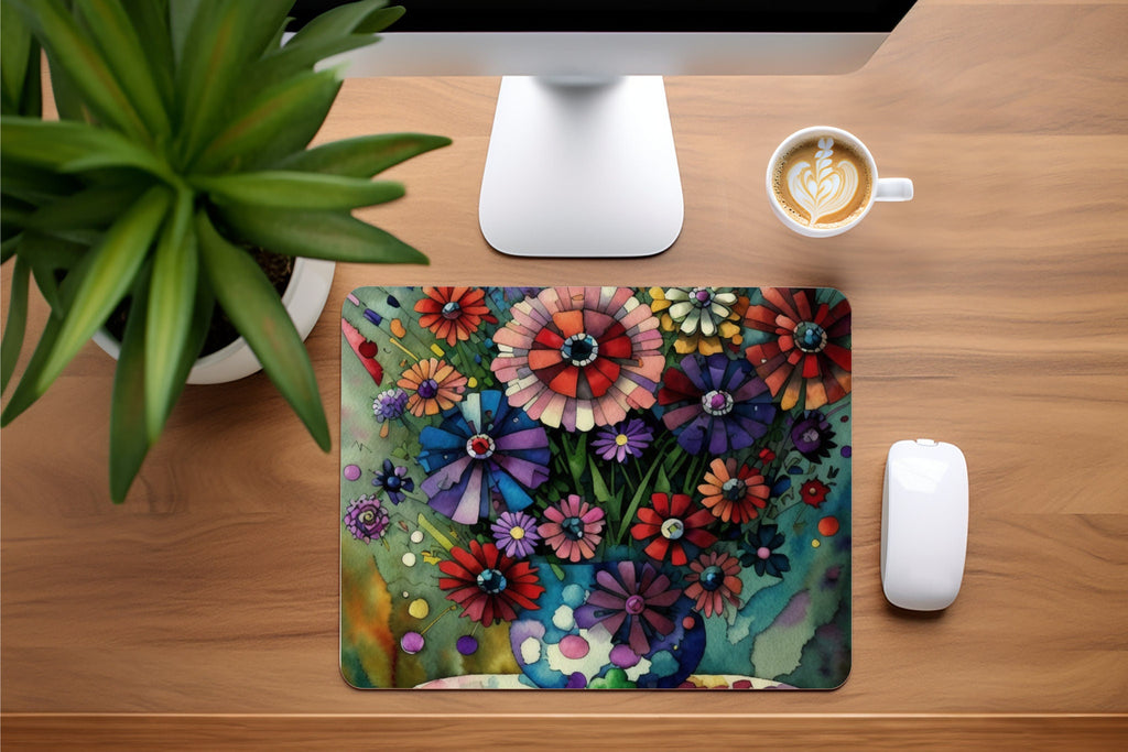Gustav Klimt Style Watercolor Whimsical Bouquet Mousepad- Mouse pad for desk, Gift-Hot Pad Trivet