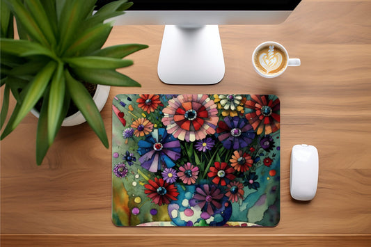 Gustav Klimt Style Watercolor Whimsical Bouquet Mousepad- Mouse pad for desk, Gift-Hot Pad Trivet