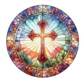 Faux Stained Glass Cross Wreath Sign, round wreath sign, Sign for wreath, door hanger, door decor, Religious Sign Gift