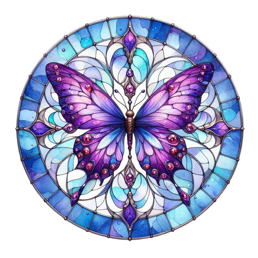 Butterfly Purple Faux Stained Glass Look Wreath Sign, round wreath sign, Sign for wreath, door hanger, door decor,Wreath Attachement