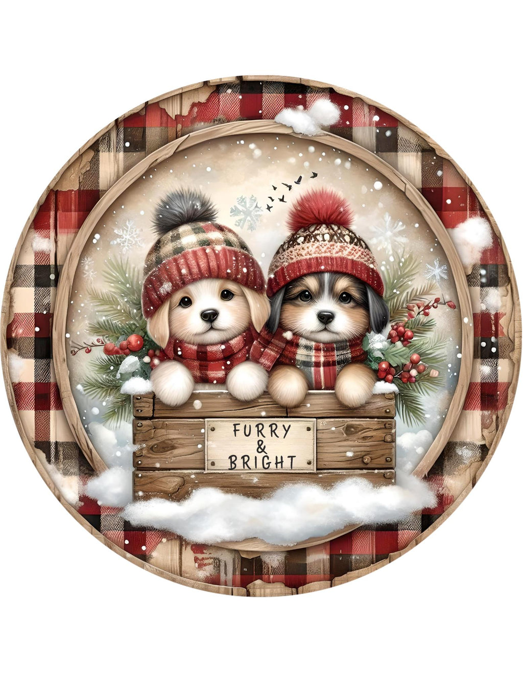 Furry & Bright Puppies Wreath Sign, round wreath sign, Sign for wreath, Christmas Holiday Winter Decor