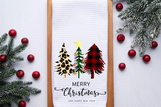 Merry Christmas Trees Dish Tea Hand Kitchen Towel, Kitchen Decor Gift- Holiday Christmas Winter Decor-Housewarming Hostess Gift